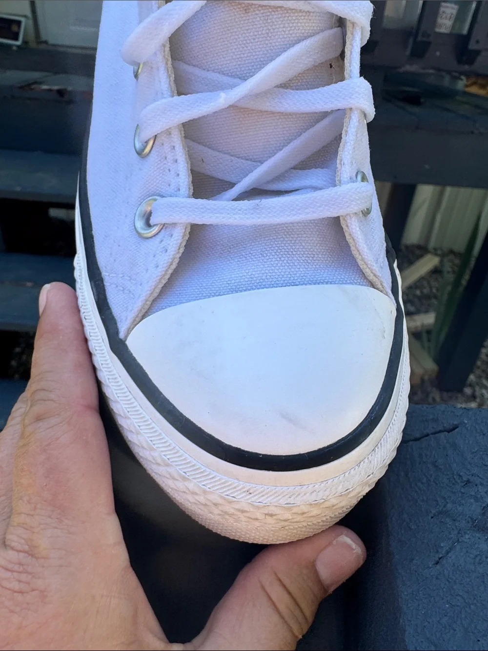 Converse White High Top Sneakers with Black Trim - Picture 5 of 14